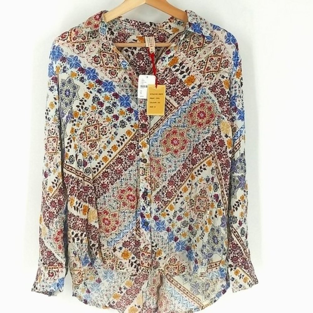 RAGA x Free People Abstract Romina Collared V Neck NWT